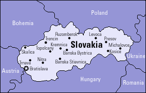 Map of Slovakia circa 1992